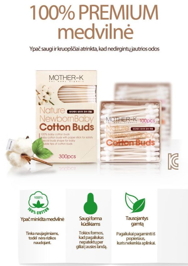 Mother-K Cotton Buds with paper stick (100 pcs)